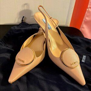 Prada Nude Saffiano Leather Slingback Pumps